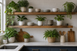 How to Arrange Indoor Plants on Open Kitchen Shelves