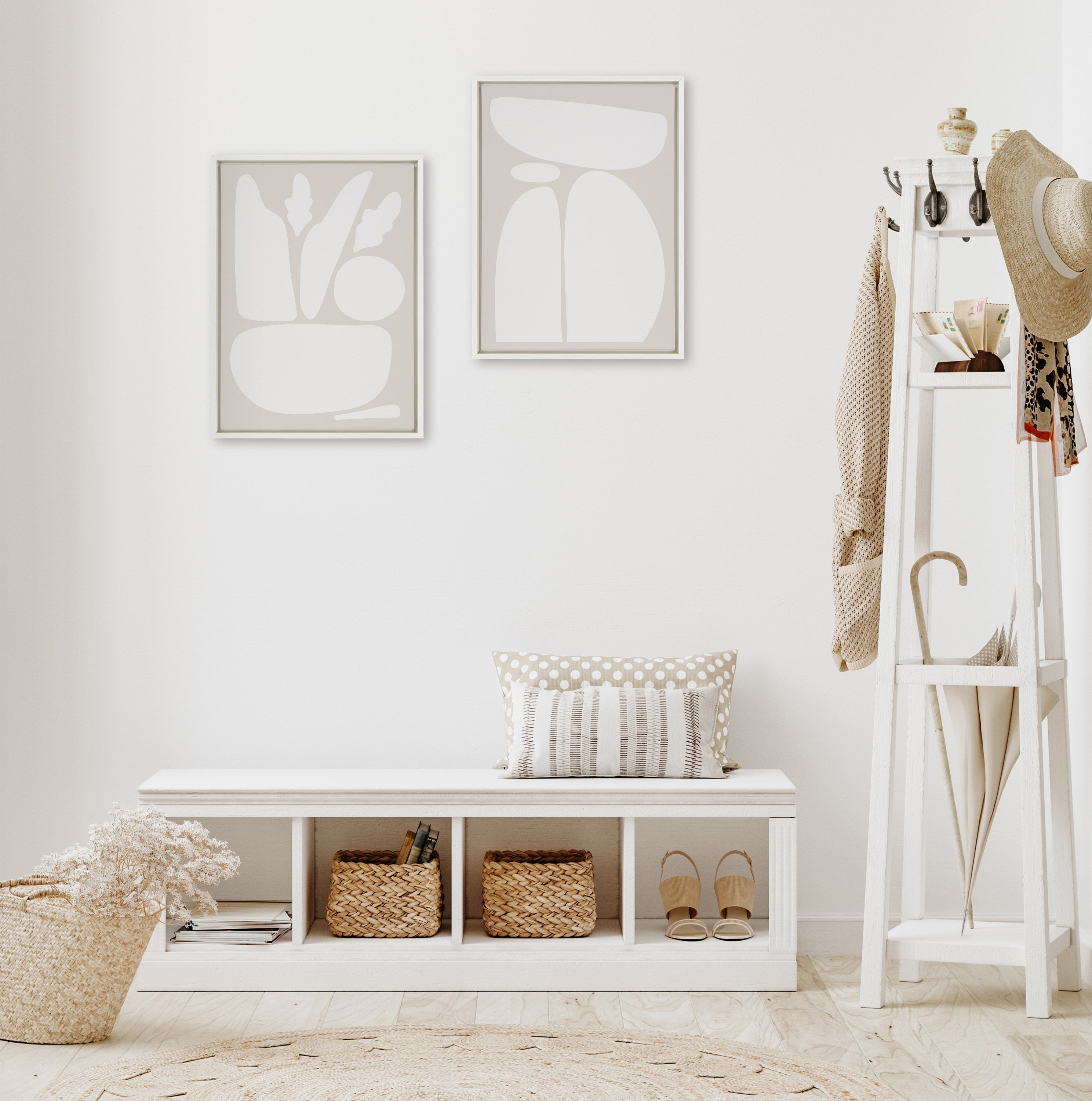 Sylvie Zen Botanical Rock Neutral Framed Canvas Set