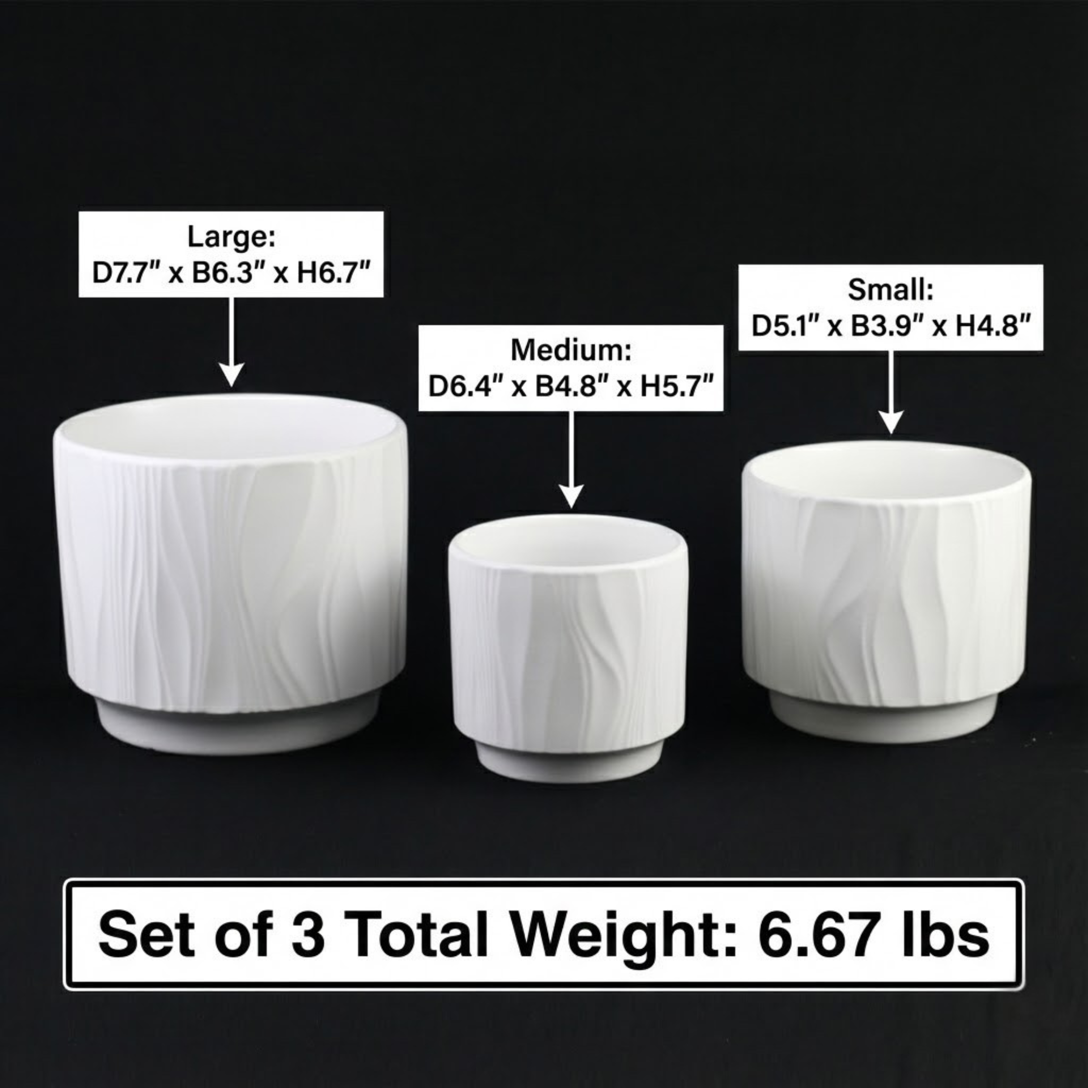 3-Piece White Stoneware Planter Pot Set