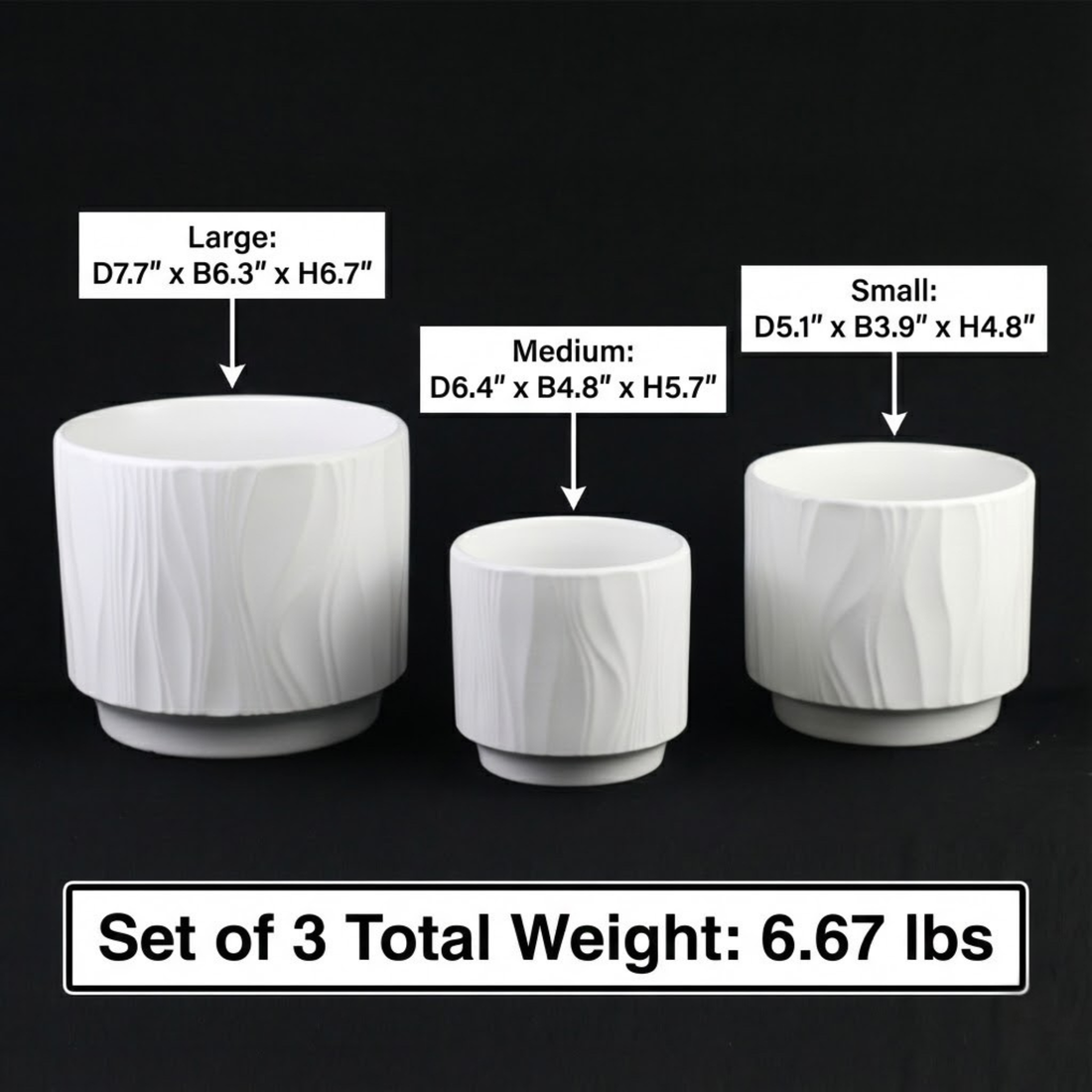 3-Piece White Stoneware Planter Pot Set
