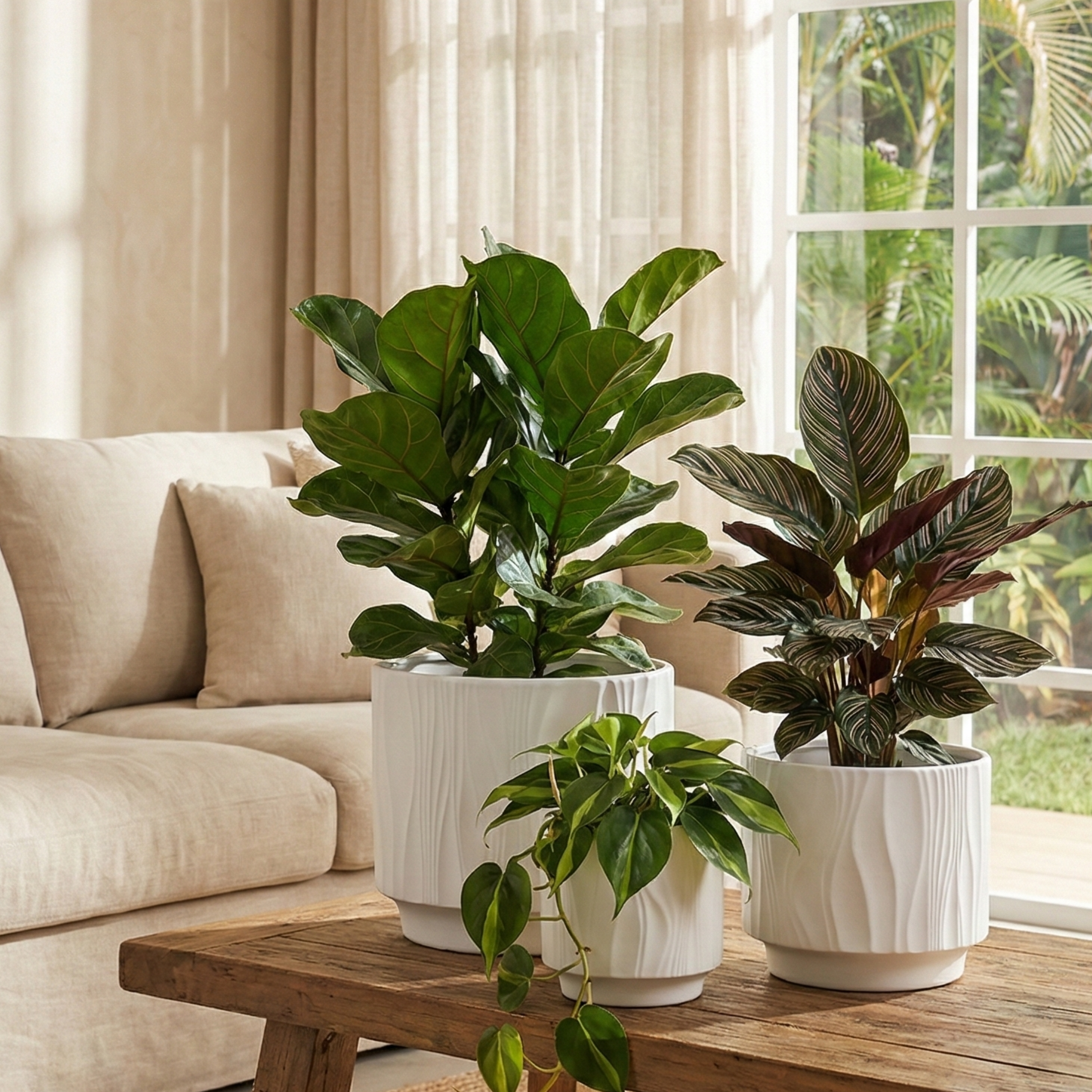 3-Piece White Stoneware Planter Pot Set