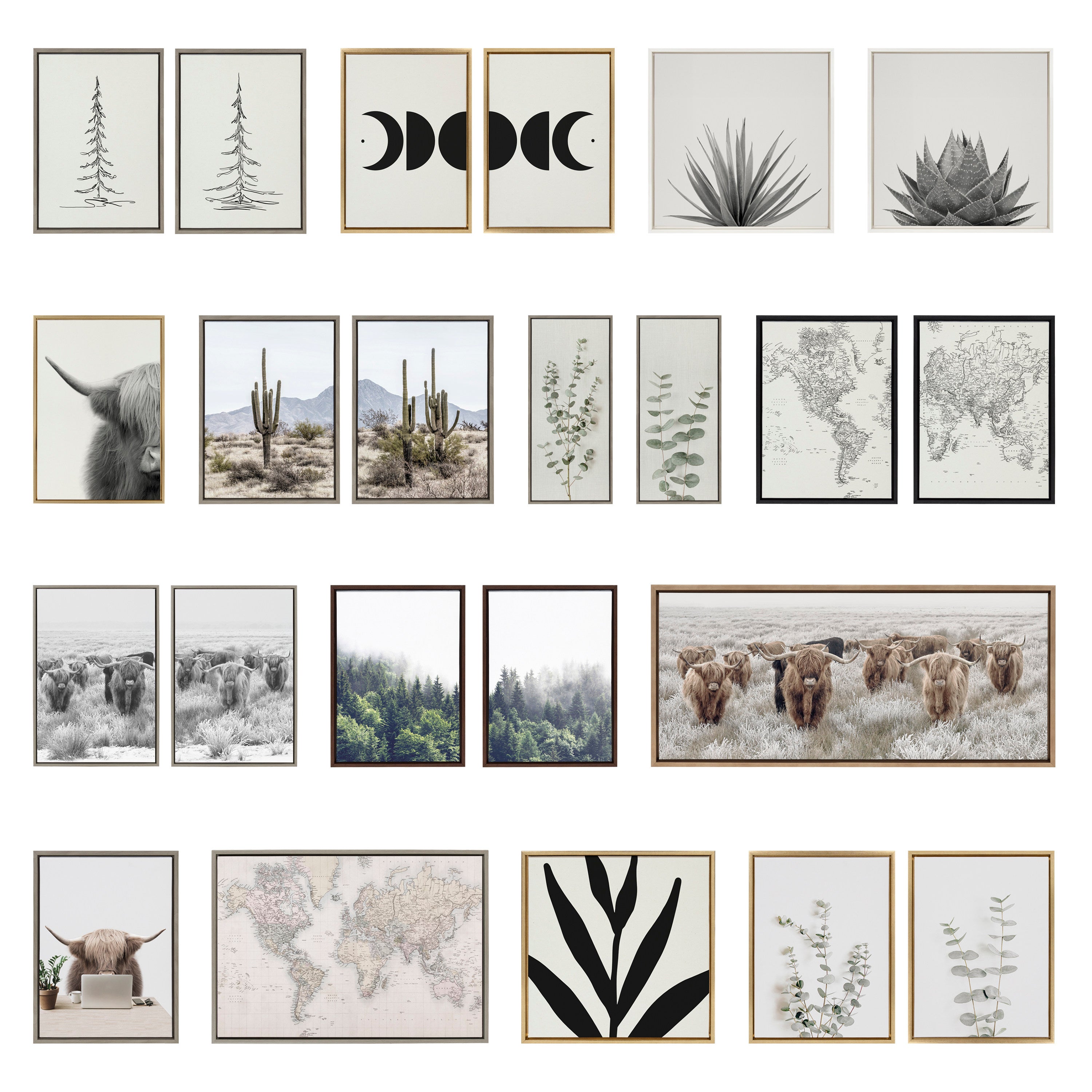 Sylvie Zen Botanical Rock Neutral Framed Canvas Set