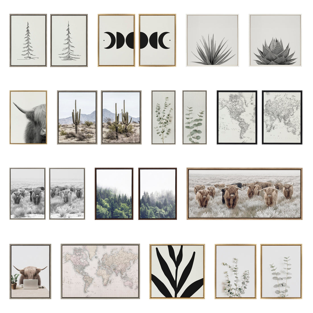 Sylvie Zen Botanical Rock Neutral Framed Canvas Set