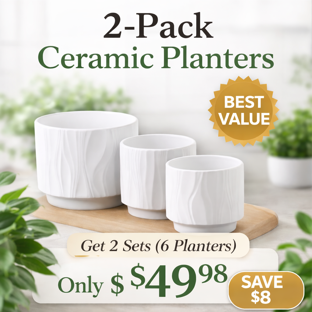 3-Piece White Stoneware Planter Pot Set