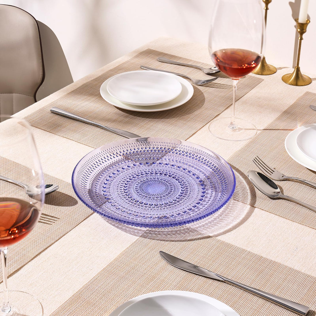 Glass Hobnail Dinner or Charger Plates | Set of 4 | Blue