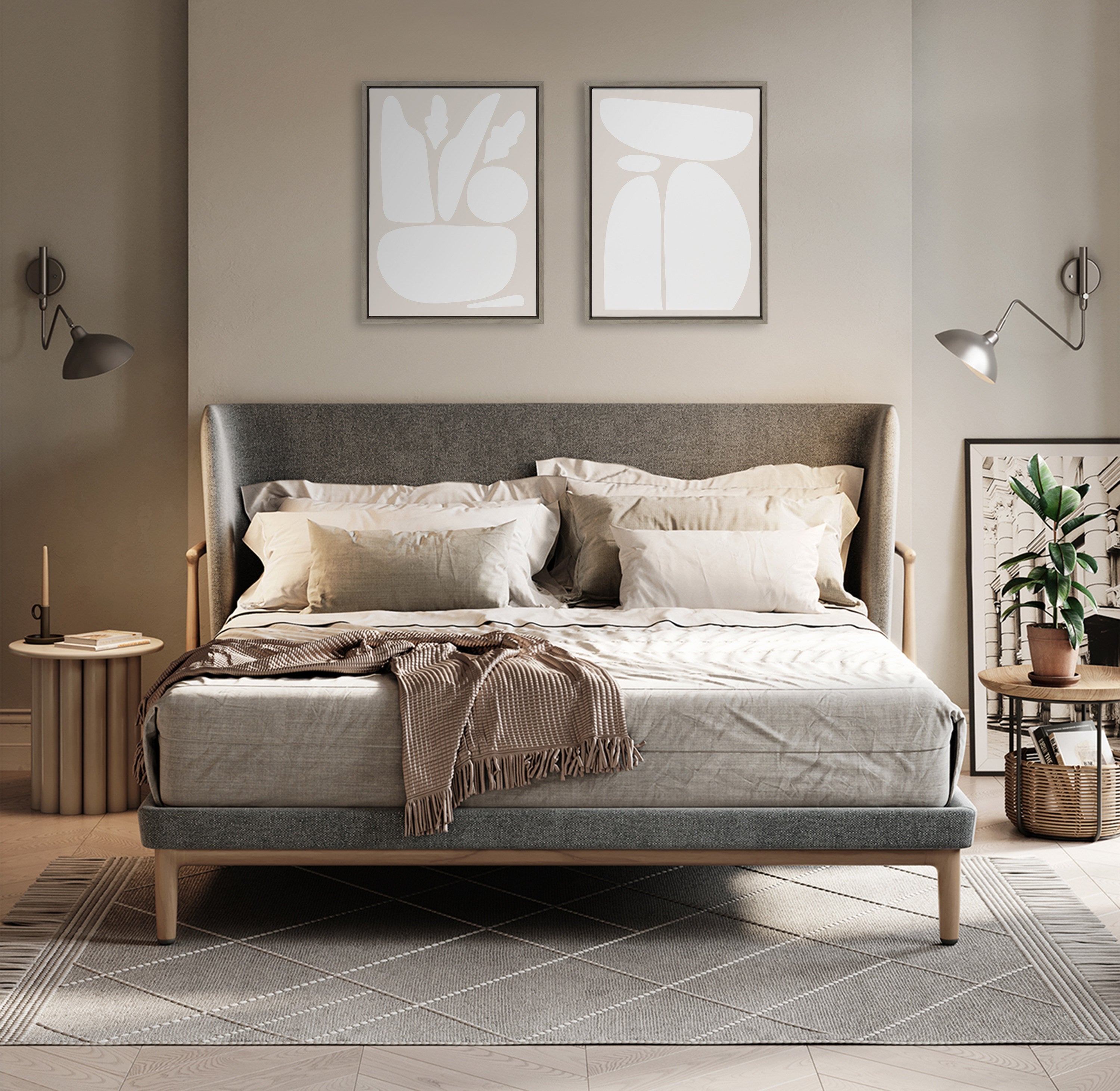 Sylvie Zen Botanical Rock Neutral Framed Canvas Set