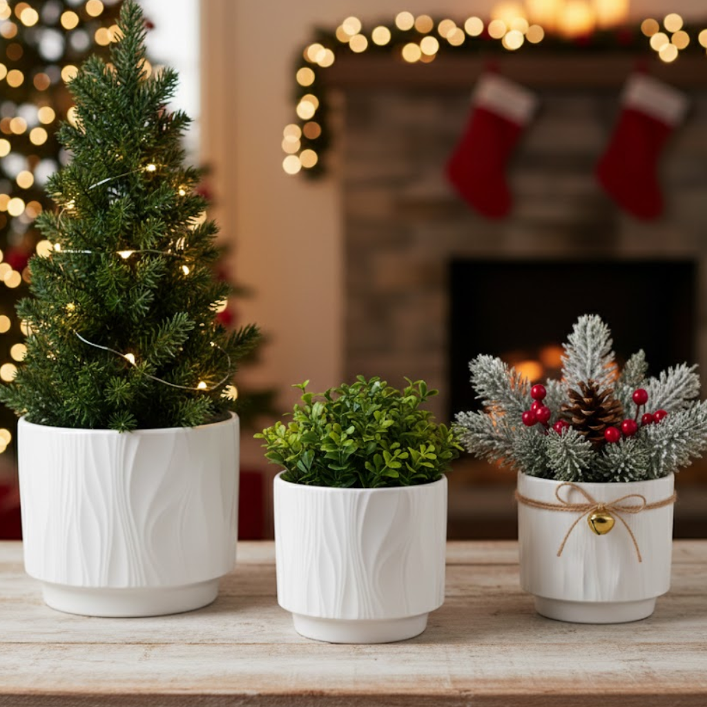 3-Piece White Stoneware Planter Pot Set