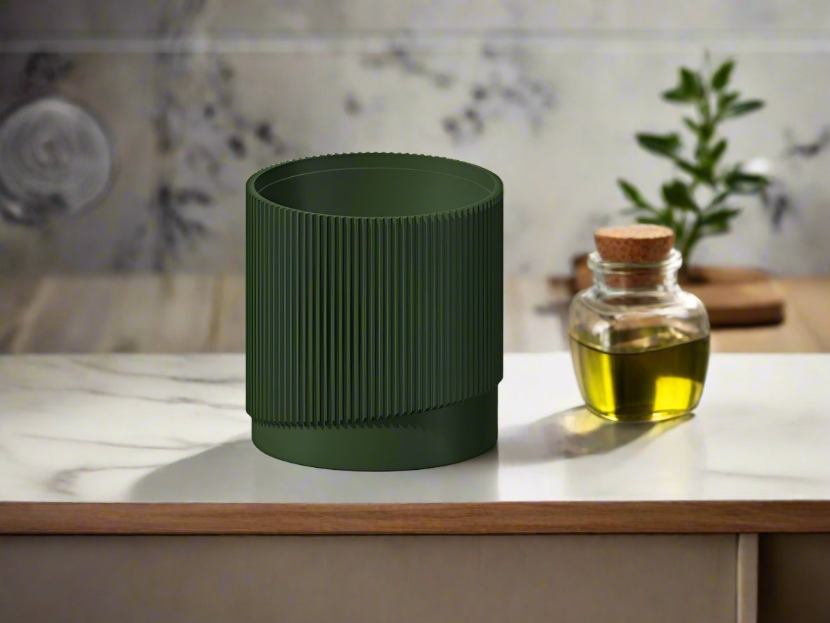 Mid-Century Ribbed Planter with Drainage and Saucer in Multiple Colors