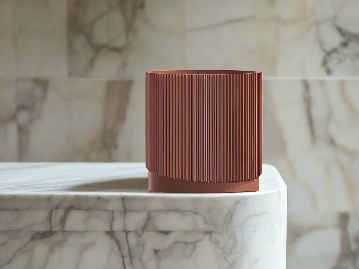 Mid-Century Ribbed Planter with Drainage and Saucer in Multiple Colors
