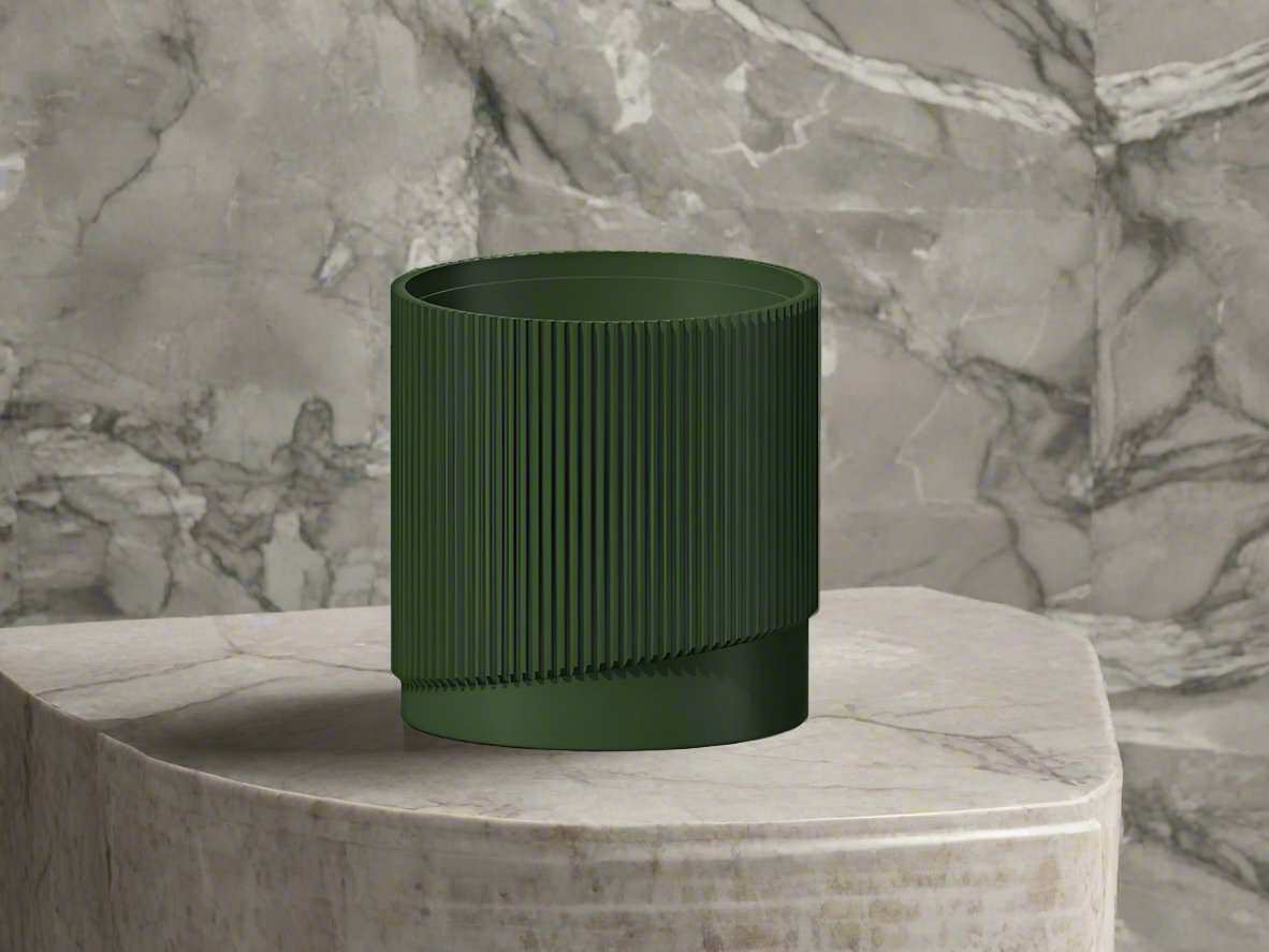 Mid-Century Ribbed Planter with Drainage and Saucer in Multiple Colors