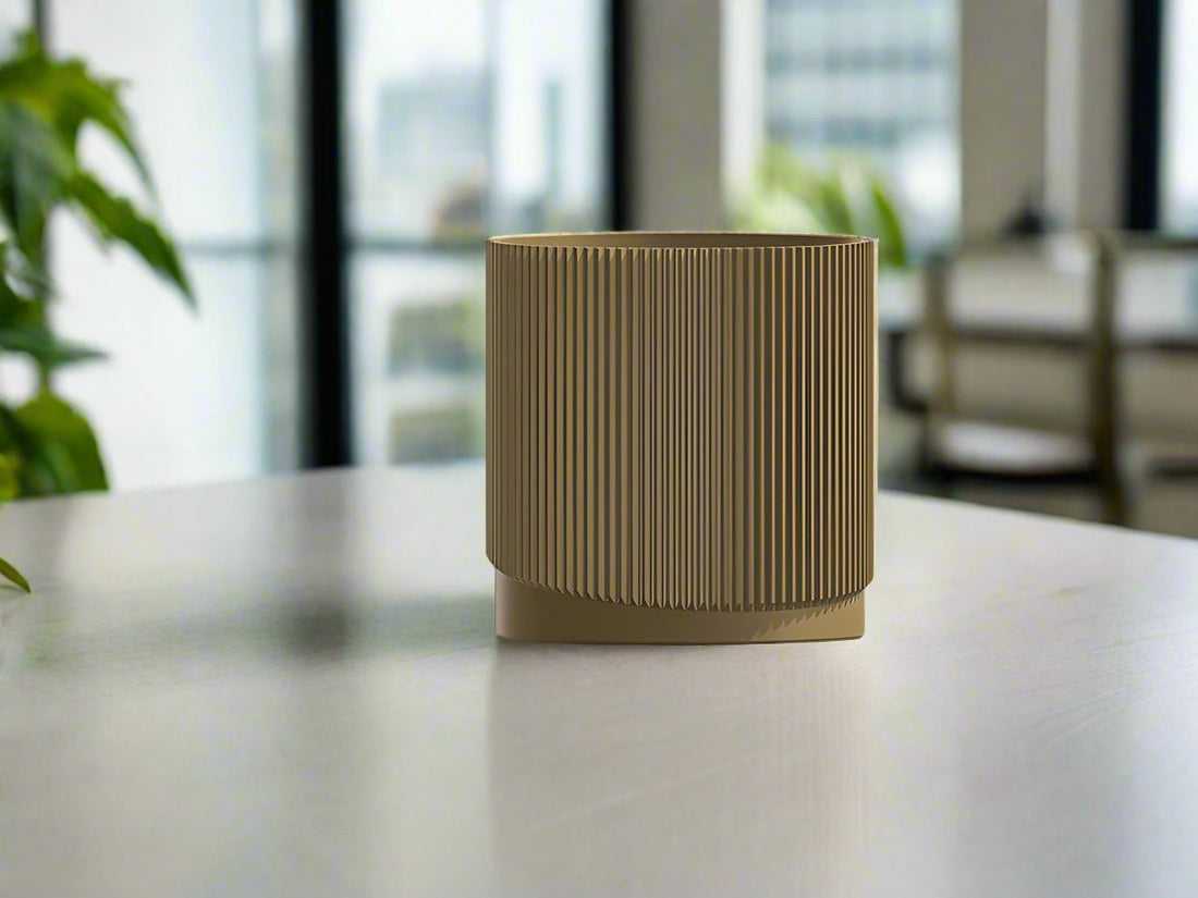 Mid-Century Ribbed Planter with Drainage and Saucer in Multiple Colors