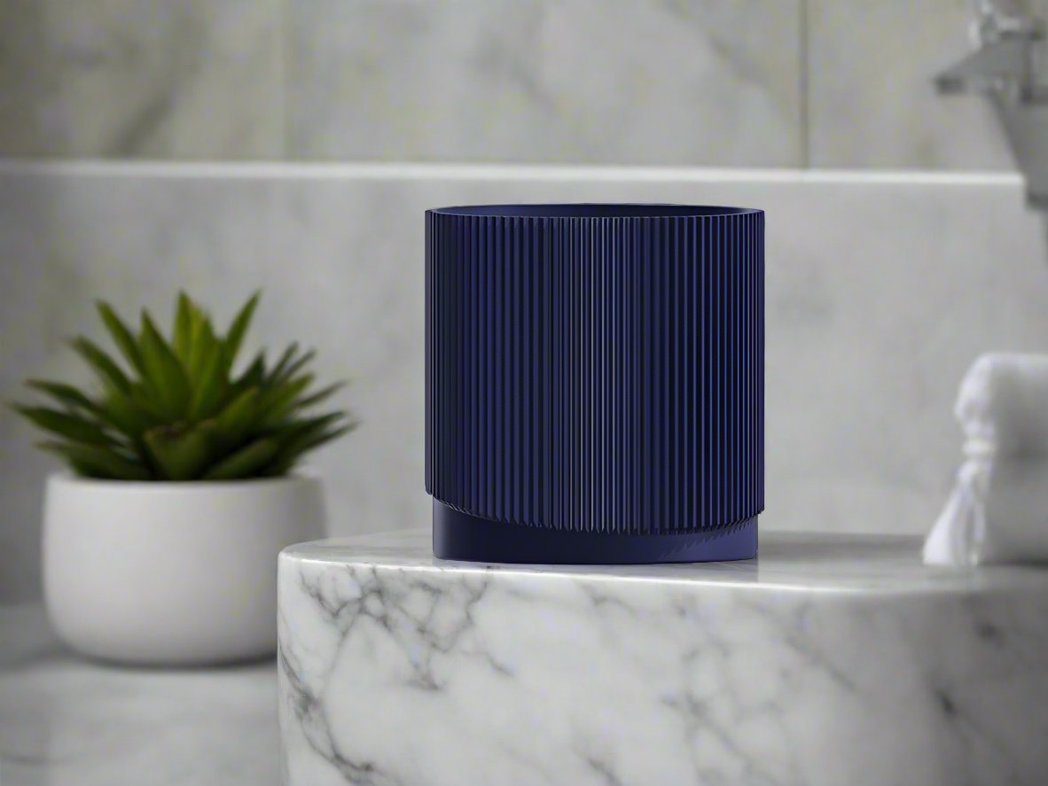 Mid-Century Ribbed Planter with Drainage and Saucer in Multiple Colors