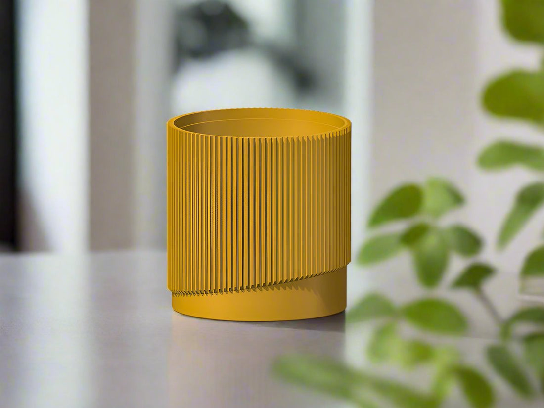 Mid-Century Ribbed Planter with Drainage and Saucer in Multiple Colors