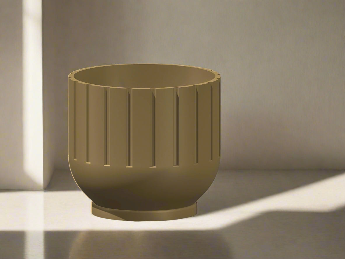 Modern Indoor Planter with Drainage – 3D Printed Fluted Plant Pot