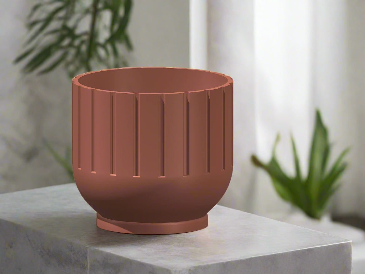 Modern Indoor Planter with Drainage – 3D Printed Fluted Plant Pot