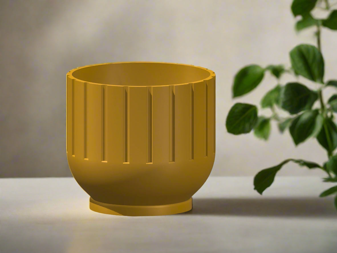 Modern Indoor Planter with Drainage – 3D Printed Fluted Plant Pot