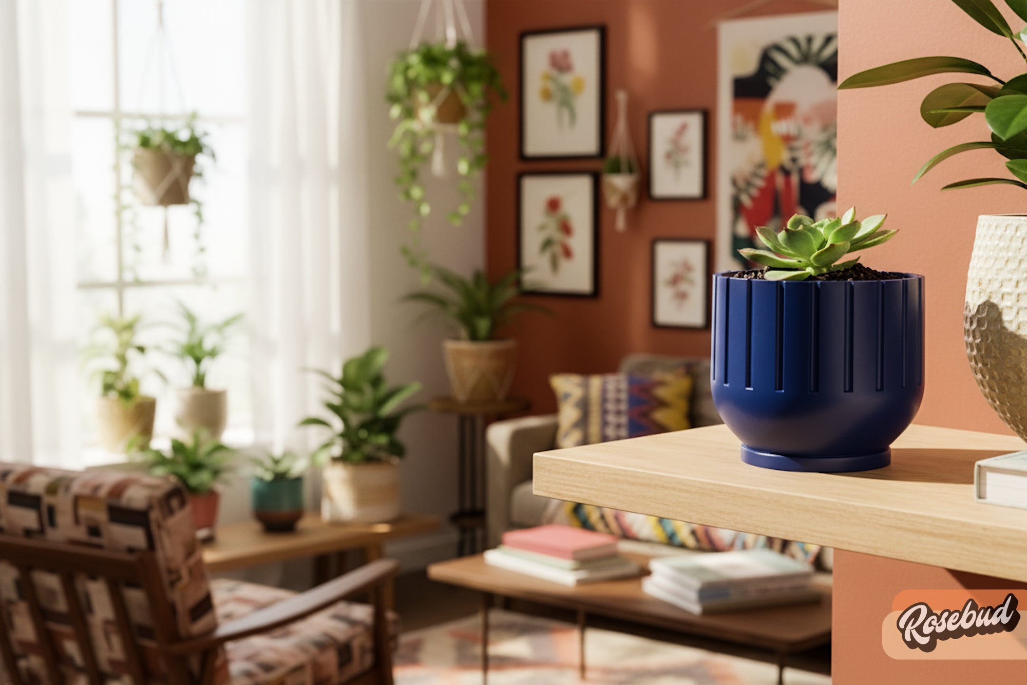 Modern Indoor Planter with Drainage – 3D Printed Fluted Plant Pot