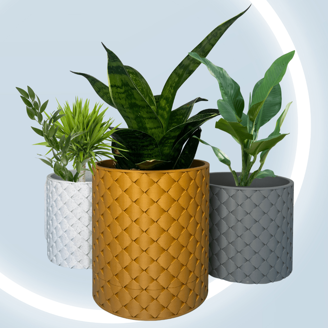 Quilted Design Wall Planter with Hidden Drip Tray