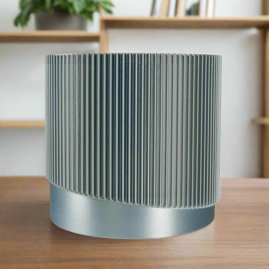 Mid-Century Ribbed Planter with Drainage and Saucer in Multiple Colors