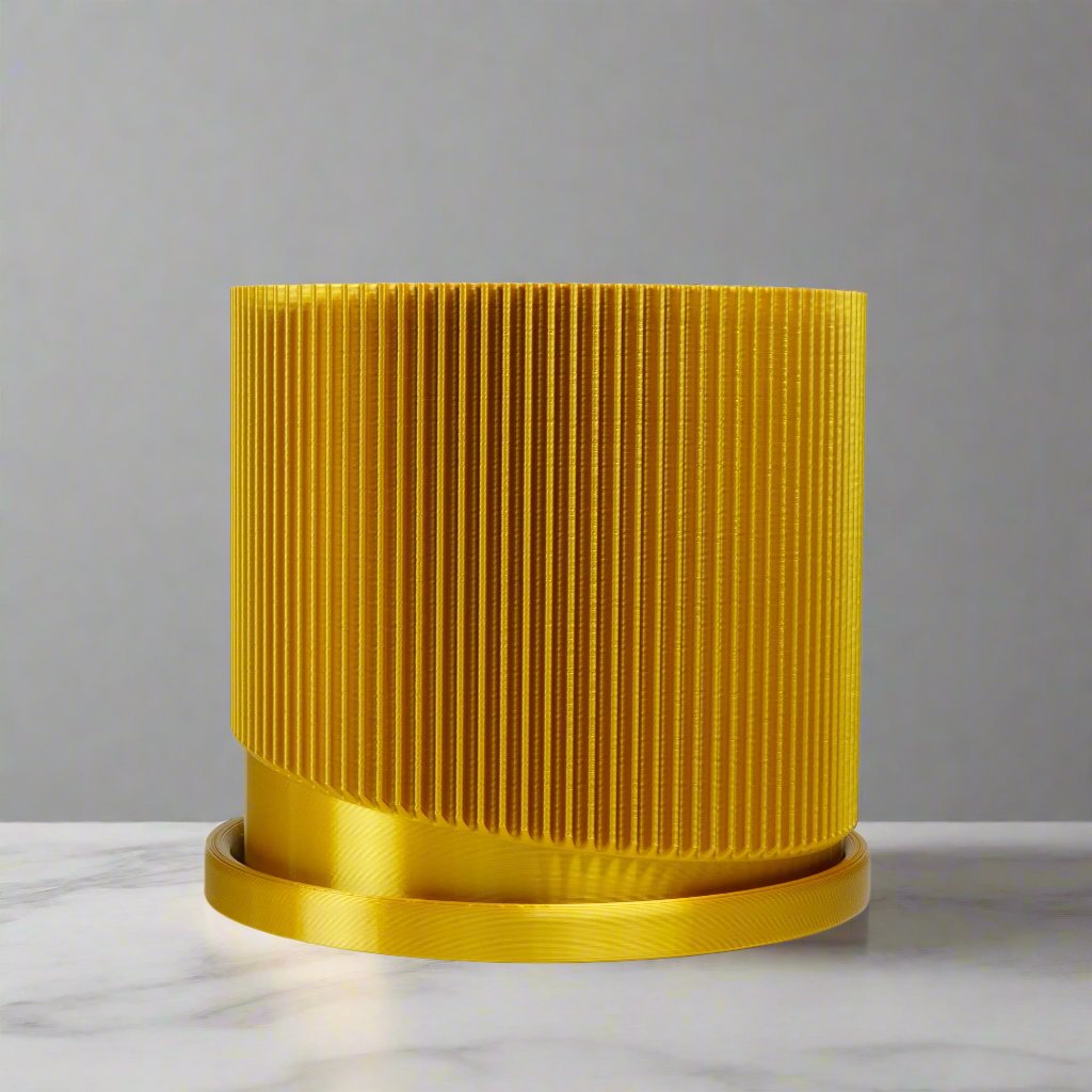 Mid-Century Ribbed Planter with Drainage and Saucer in Multiple Colors