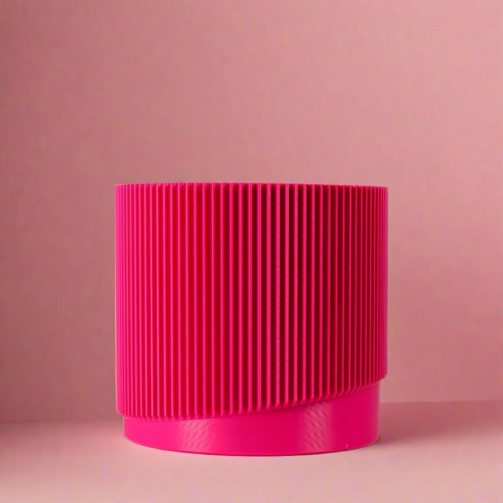 Mid-Century Ribbed Planter with Drainage and Saucer in Multiple Colors