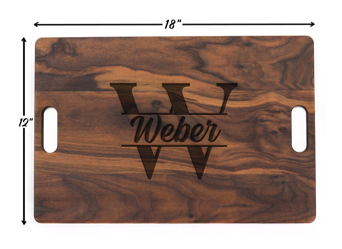 Personalized Cutting Board Wedding Gift, Monogrammed Cutting Board 18" x 12" With Juice Groove and Handles, Christmas, USA Made