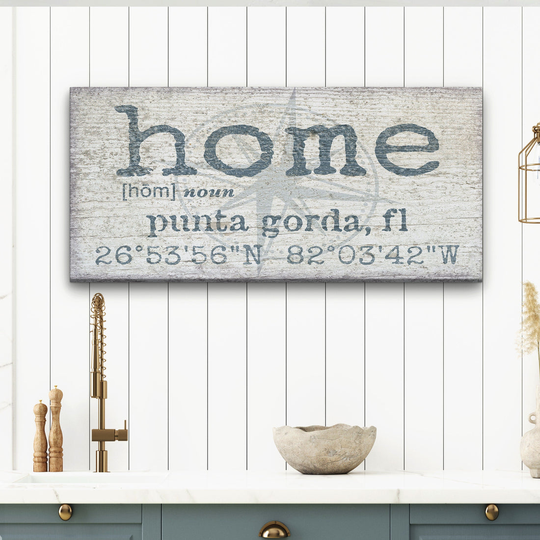 Personalized Home Compass Coordinates Canvas Wall Sign