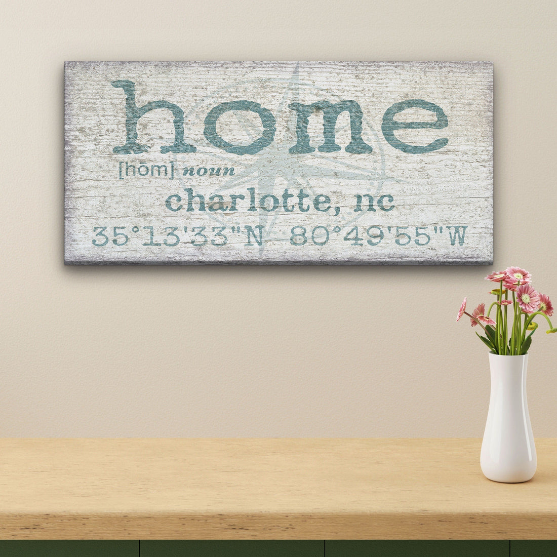 Personalized Home Compass Coordinates Canvas Wall Sign