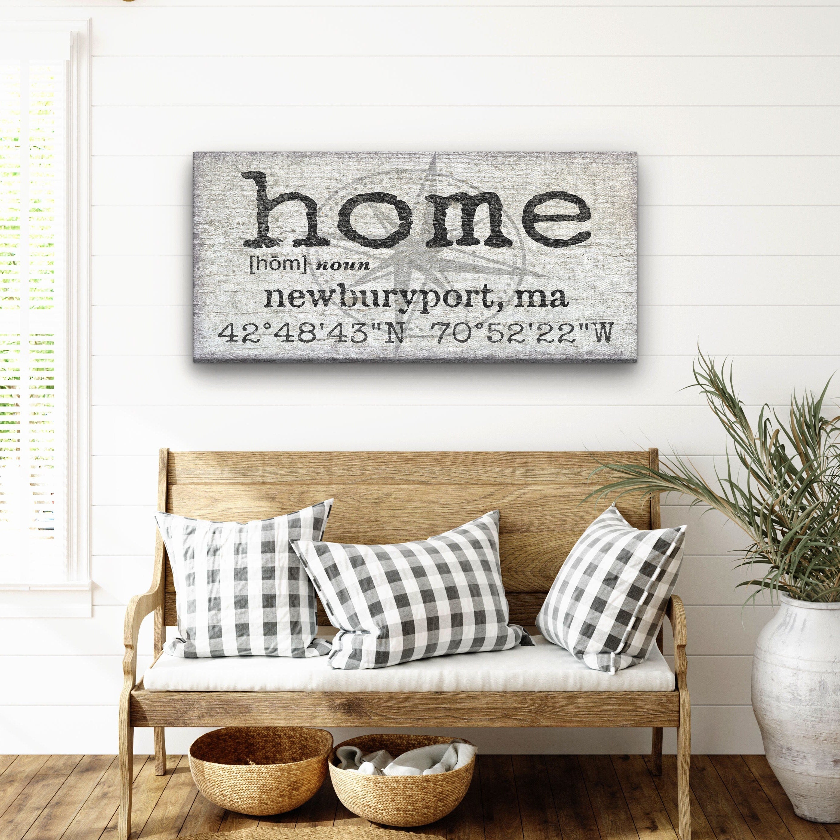 Personalized Home Compass Coordinates Canvas Wall Sign