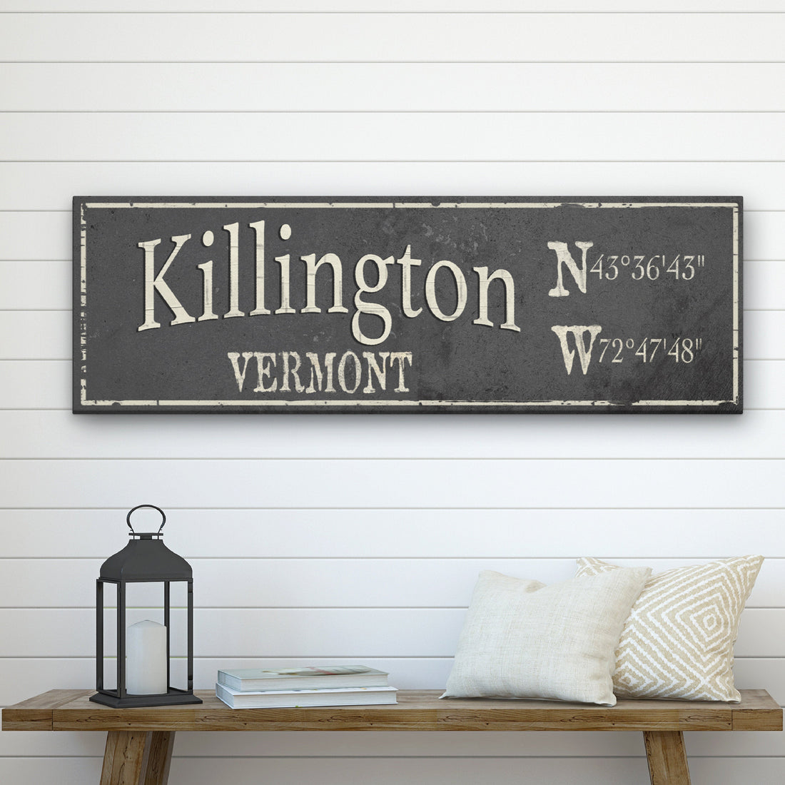 Personalized Rustic City Town Canvas Sign with Latitude Longitude Coordinates