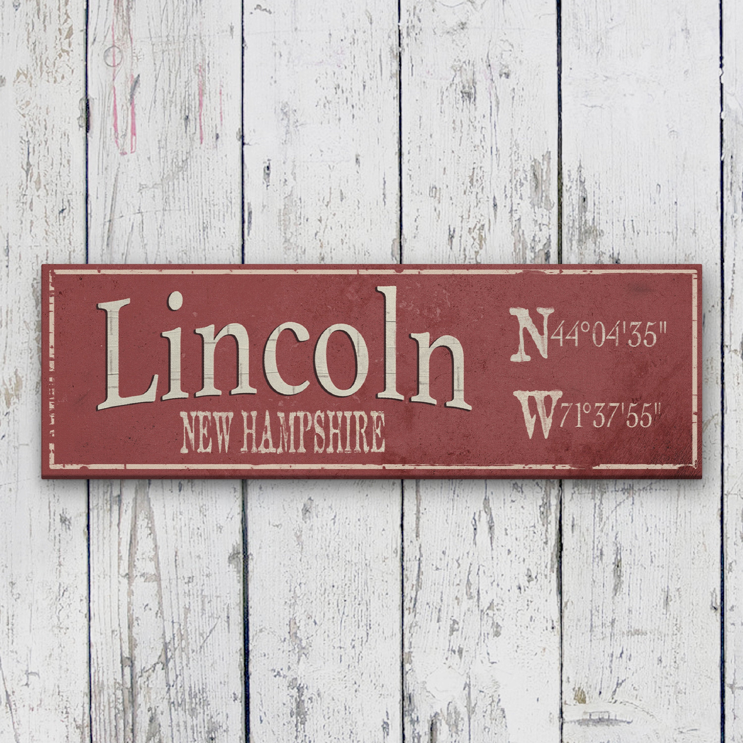 Personalized Rustic City Town Canvas Sign with Latitude Longitude Coordinates