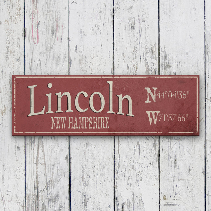 Personalized Rustic City Town Canvas Sign with Latitude Longitude Coordinates