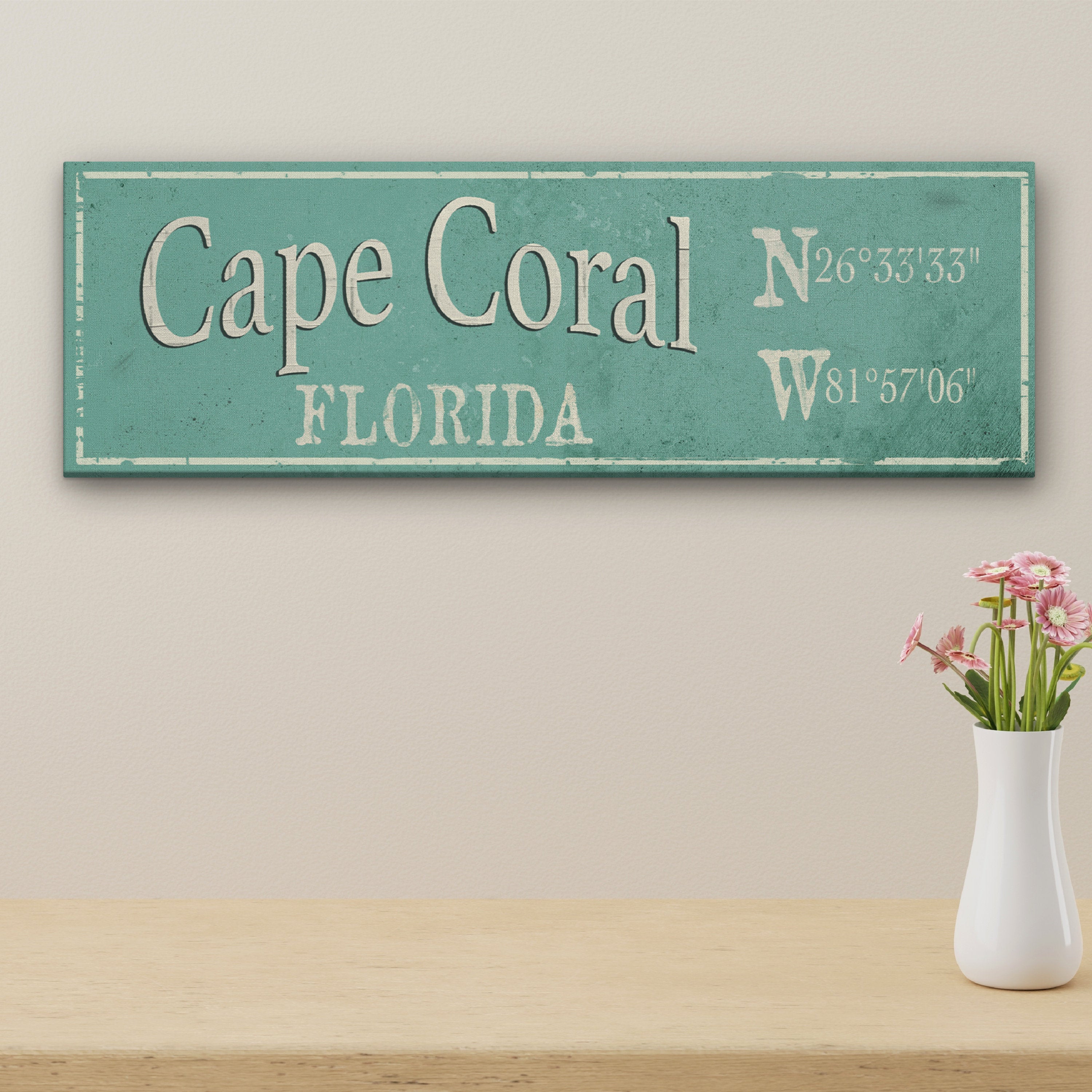 Personalized Rustic City Town Canvas Sign with Latitude Longitude Coordinates