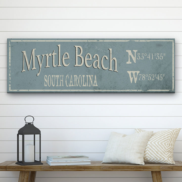 Personalized Rustic City Town Canvas Sign with Latitude Longitude Coordinates
