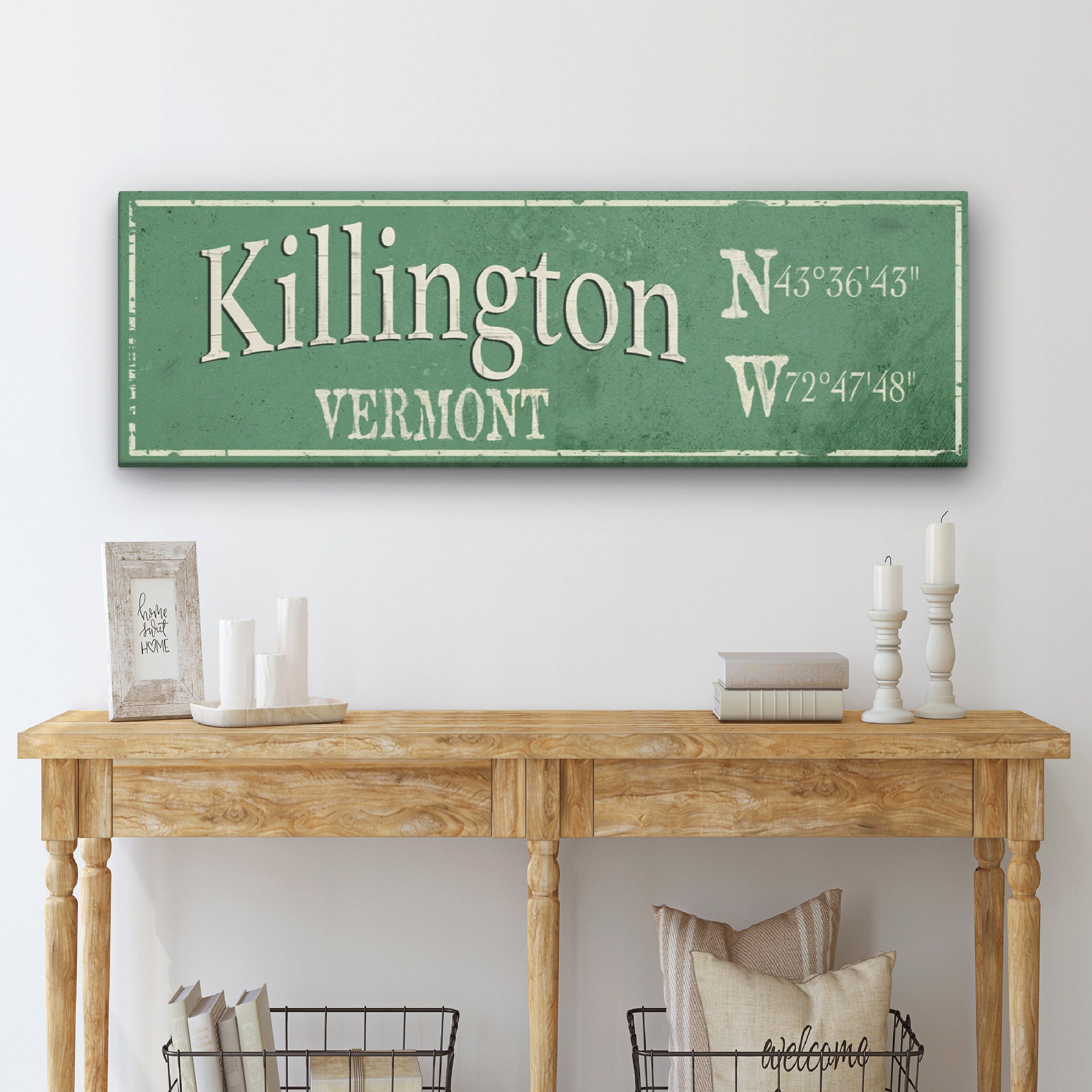 Personalized Rustic City Town Canvas Sign with Latitude Longitude Coordinates