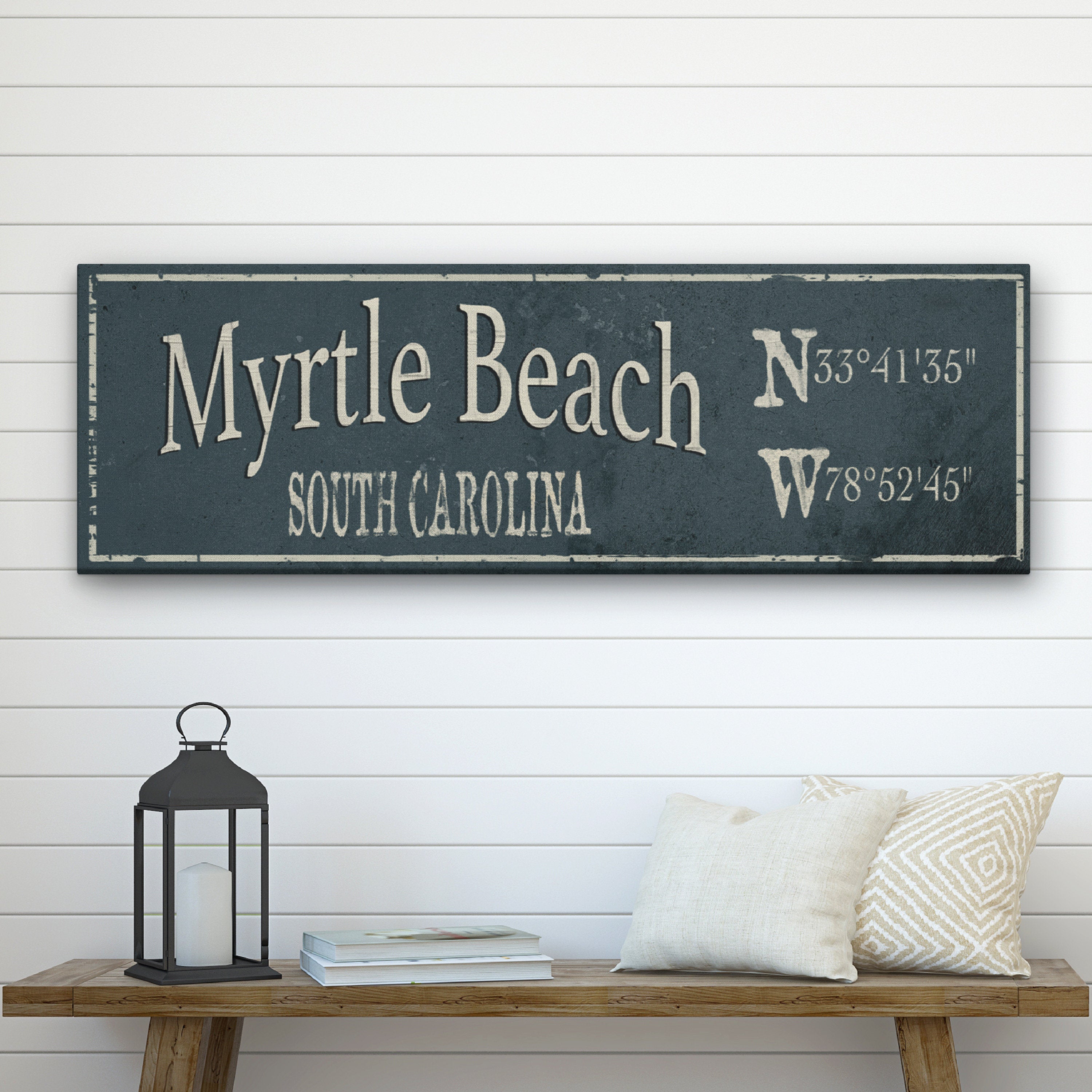 Personalized Rustic City Town Canvas Sign with Latitude Longitude Coordinates