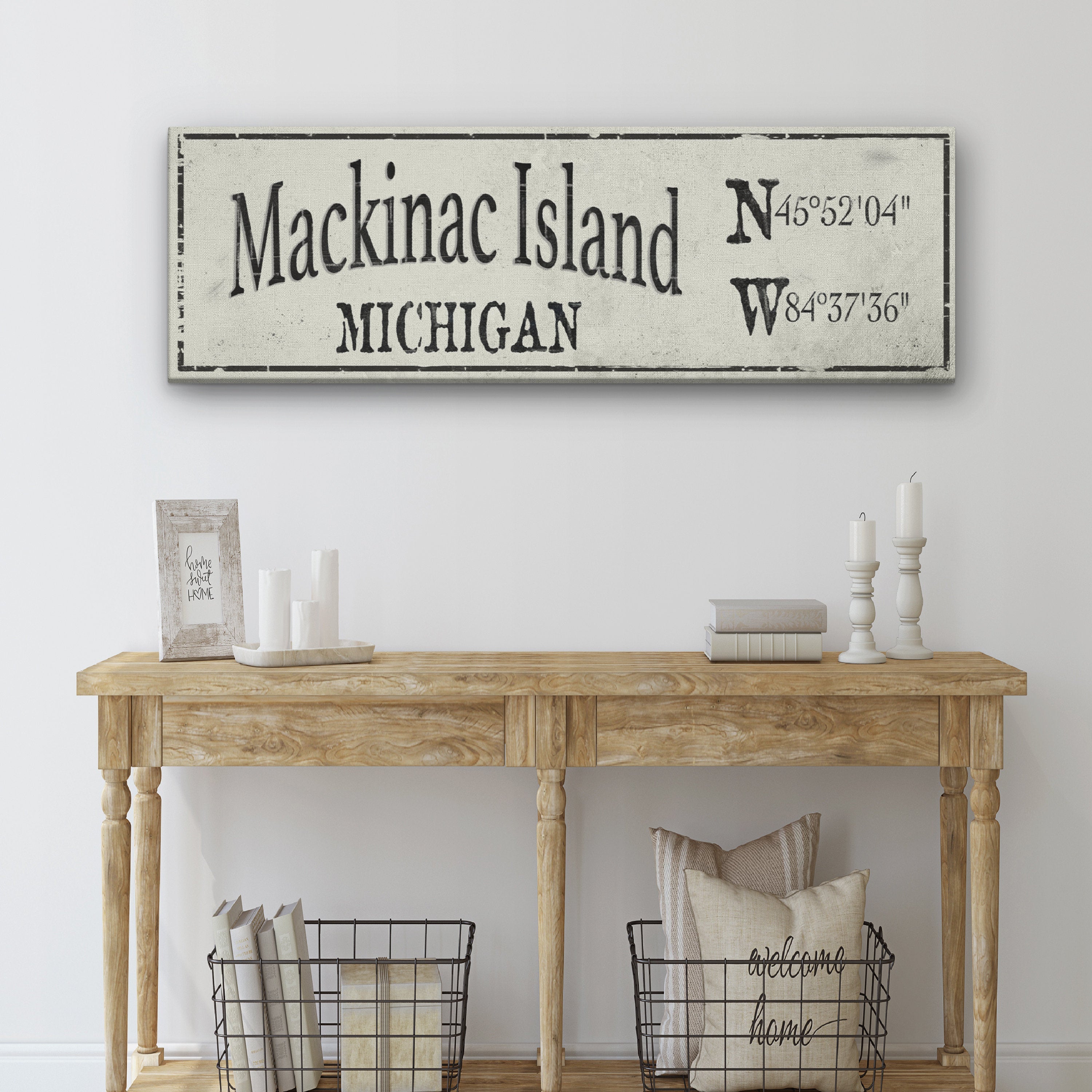 Personalized Rustic City Town Canvas Sign with Latitude Longitude Coordinates