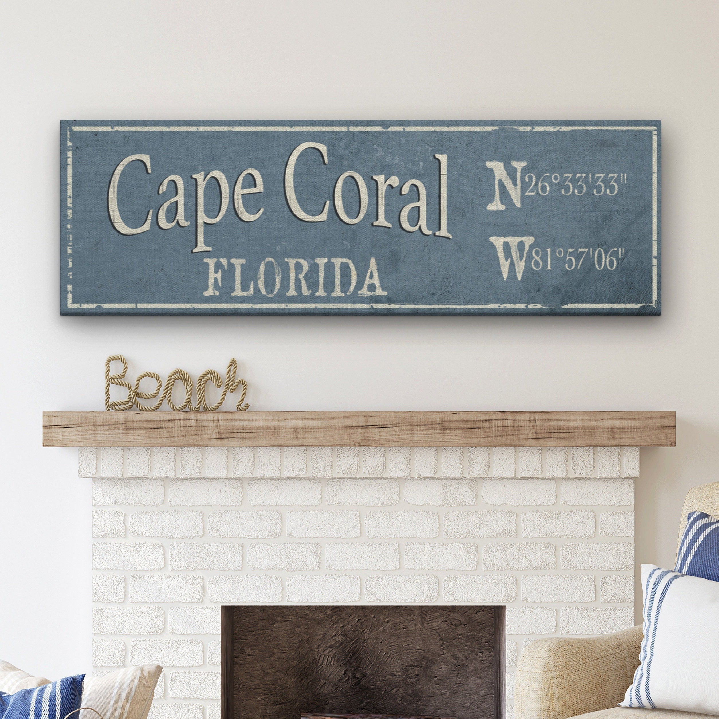 Personalized Rustic City Town Canvas Sign with Latitude Longitude Coordinates