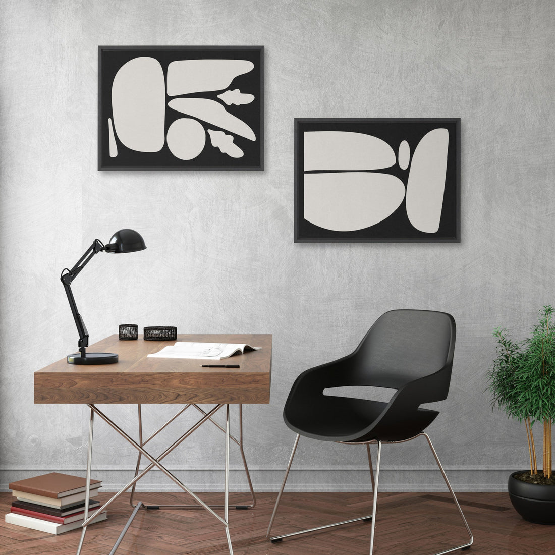 Sylvie Zen Botanical Rock Framed Canvas Set