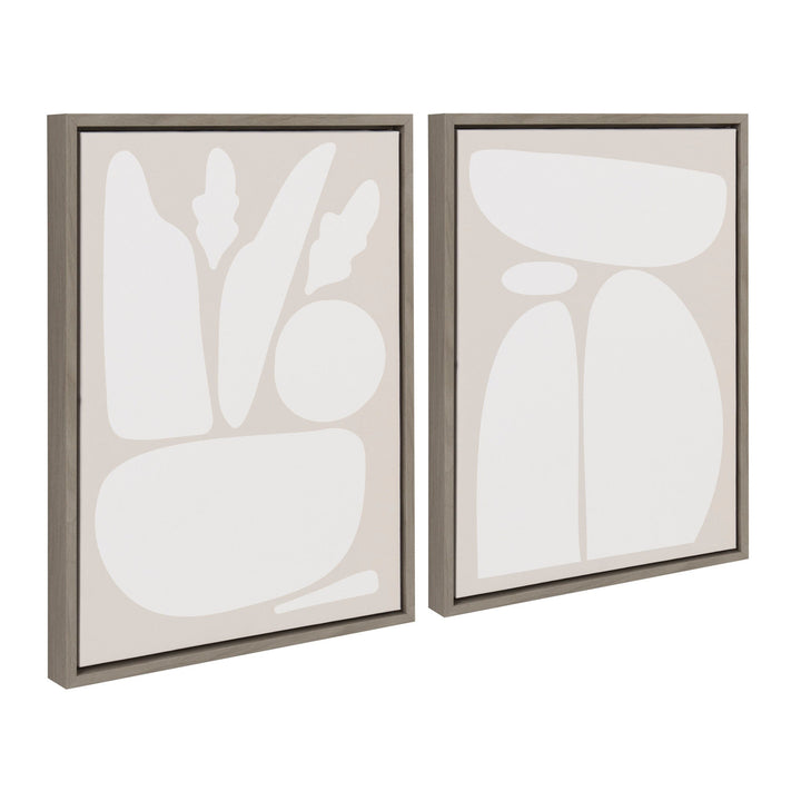 Sylvie Zen Botanical Rock Neutral Framed Canvas Set