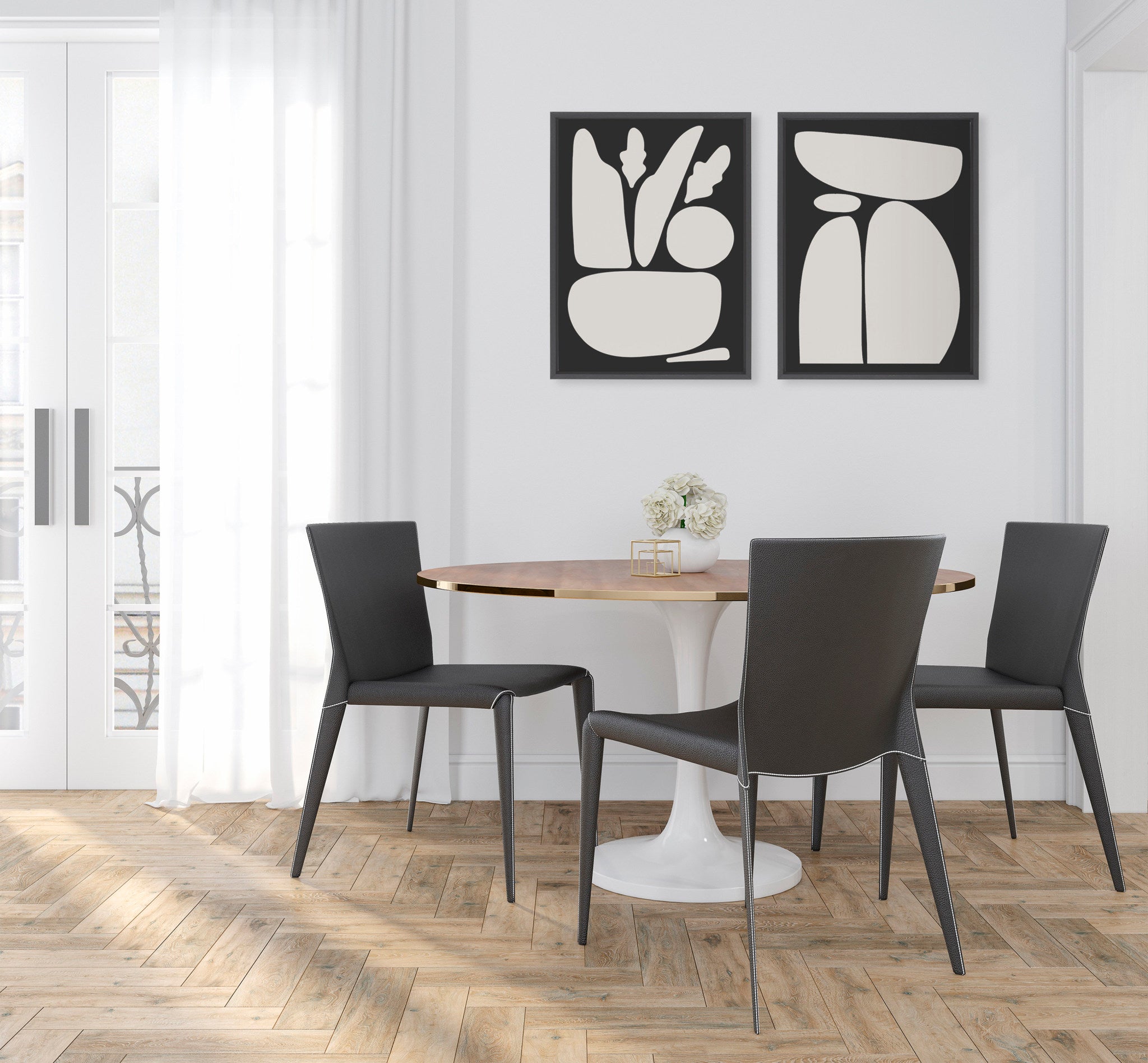 Sylvie Zen Botanical Rock Framed Canvas Set